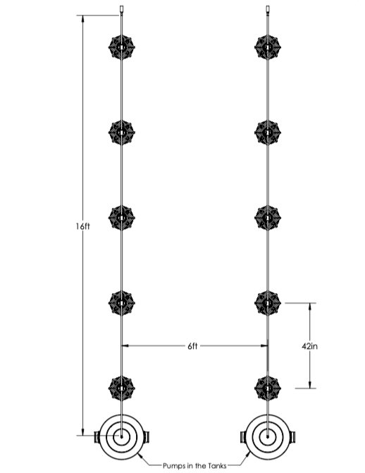 10-tower vertical garden VGK-40AGP overhead drawing with dimensions