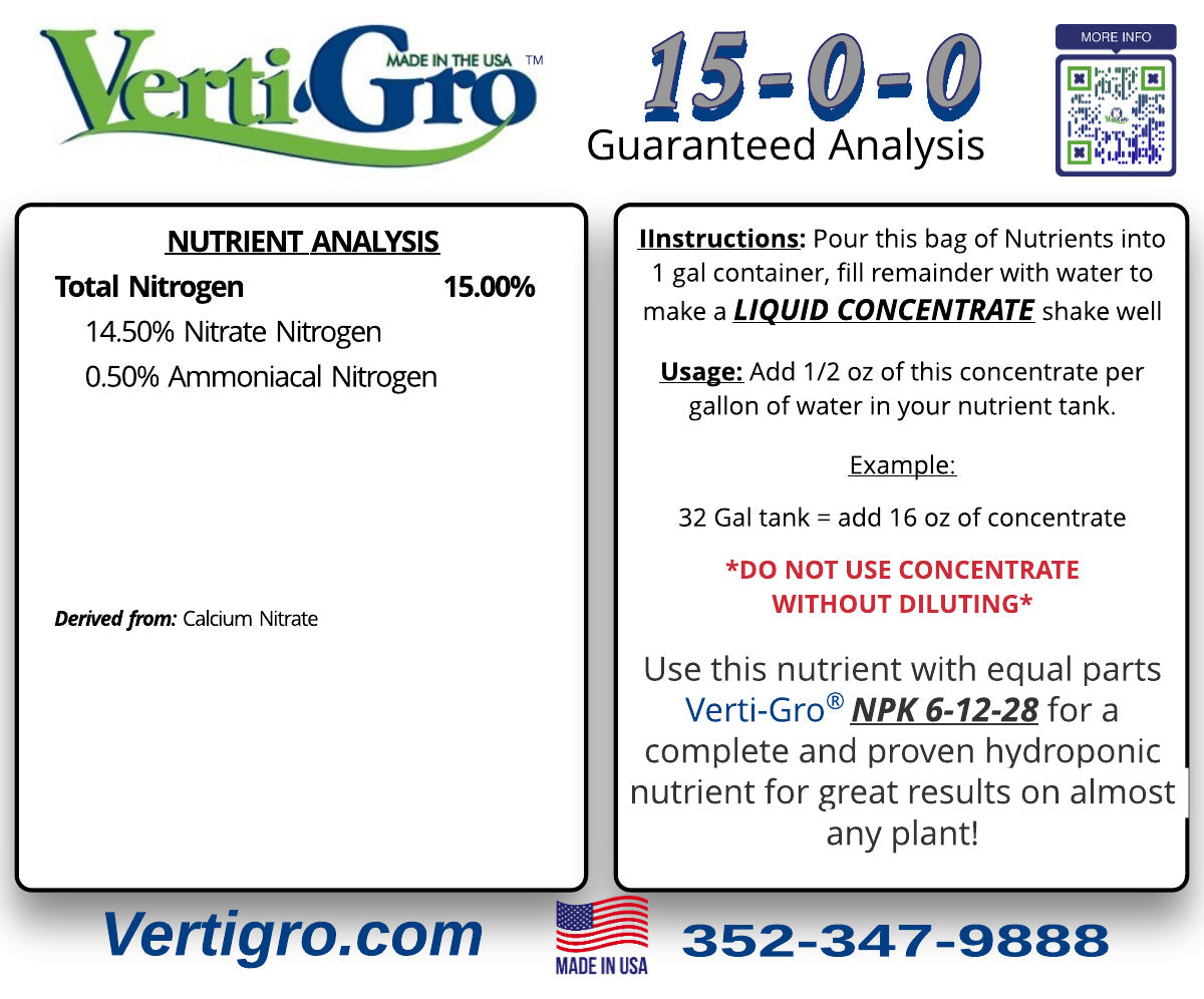 15-0-0 Calcium Nitrate Label with Instructions