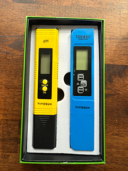 Two water quality testers for hydroponics- pH and TDS